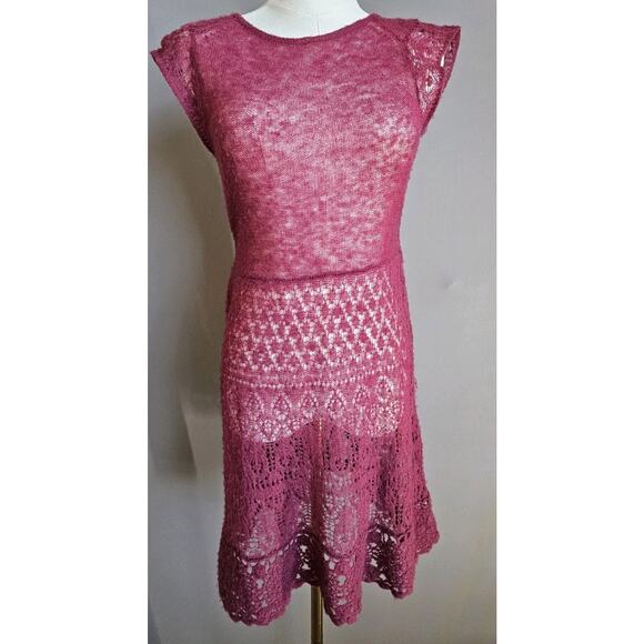 Free People Lace Knit Dress Pink XS Boho Romantic Festival Whimsigoth - Picture 1 of 8